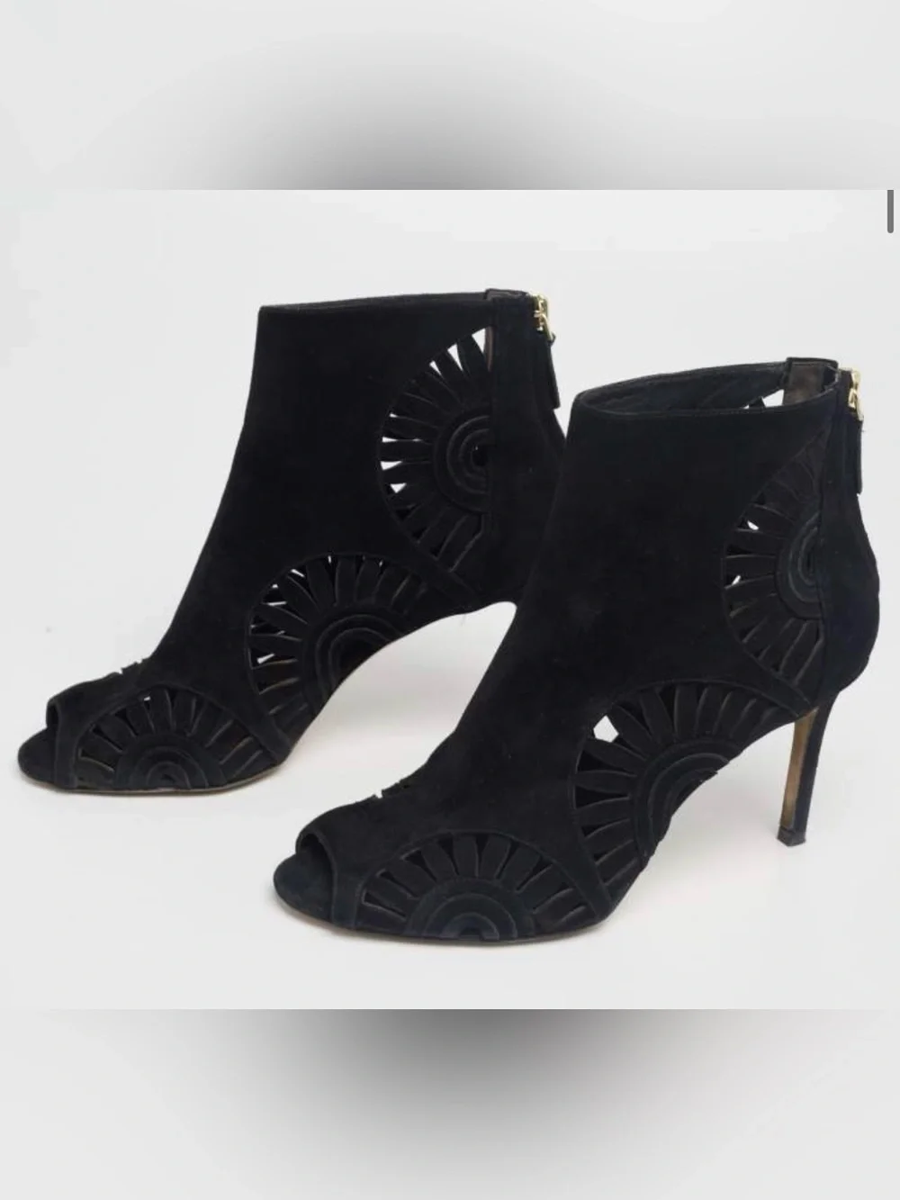 Tory Burch Leyla Black Suede Peep Toe Ankle Boots Size 8.5 🖤